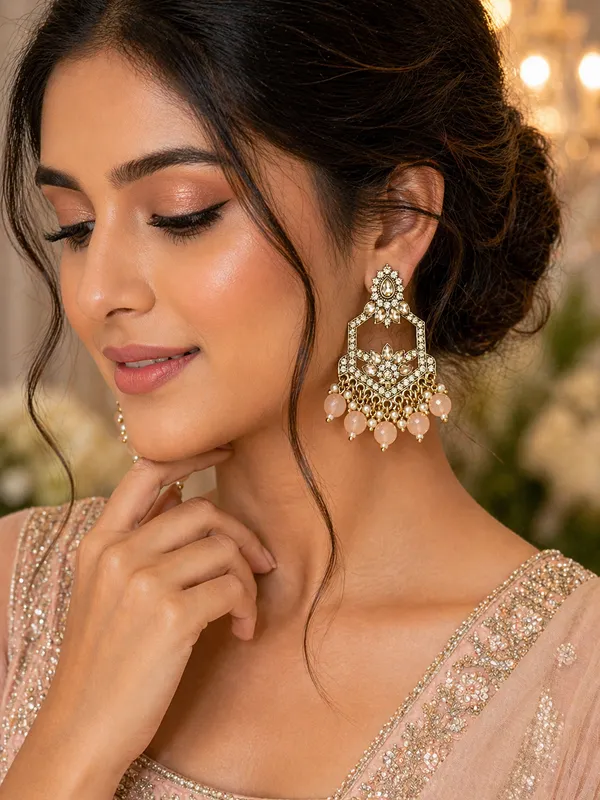 Indian_Shringar_Kundan_Chandbali_Earrings_|_Peach_Bead_Jhalar_Designer_Hexagon_Earrings_|_Pastel_Bridal_Statement_Jewelry