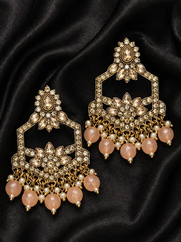 Indian_Shringar_Kundan_Chandbali_Earrings_|_Peach_Bead_Jhalar_Designer_Hexagon_Earrings_|_Pastel_Bridal_Statement_Jewelry