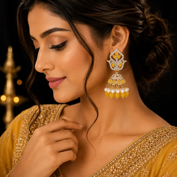 Yellow_Kundan_Jhumki_Earrings_|_Pearl_Drop_Festive_Earrings_|_Traditional_Ethnic_Jewellery
