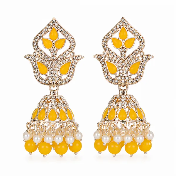 Yellow_Kundan_Jhumki_Earrings_|_Pearl_Drop_Festive_Earrings_|_Traditional_Ethnic_Jewellery