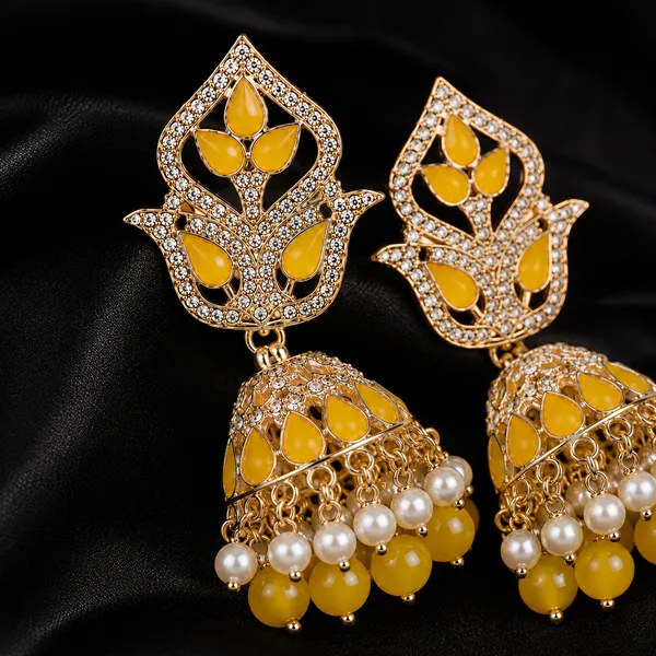Yellow_Kundan_Jhumki_Earrings_|_Pearl_Drop_Festive_Earrings_|_Traditional_Ethnic_Jewellery