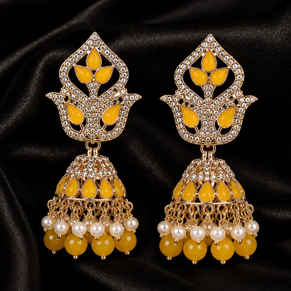 Yellow_Kundan_Jhumki_Earrings_|_Pearl_Drop_Festive_Earrings_|_Traditional_Ethnic_Jewellery