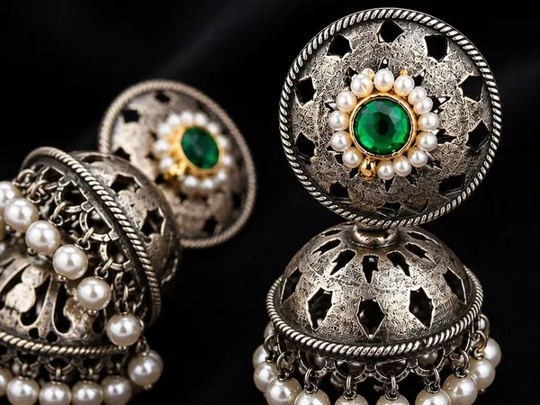 Indian_Shringar_Oxidised_Silver_Jhumka_Earrings_|_Green_Stone_Pearl_Drop_Jhumki_|_Ethnic_German_Silver_Jewelry