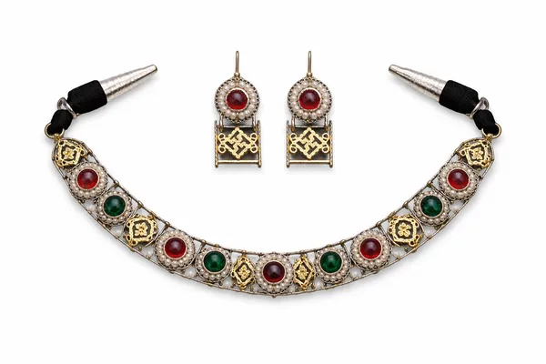 Indian_Shringar_Dual_Tone_Brass_Necklace_Set_|_Monalisa_Stone_Ethnic_Chain_with_Earrings_|_Adjustable_Thread_Jewelry