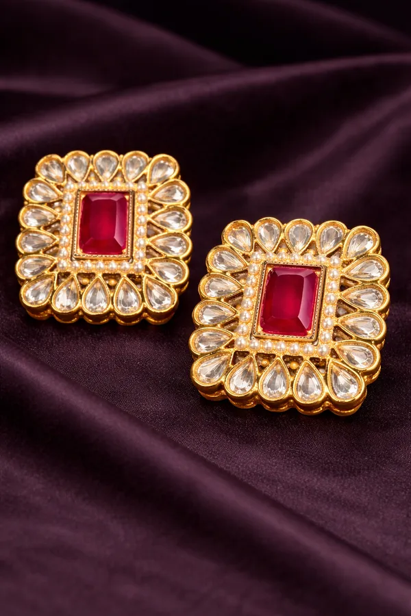 Colour_Changing_Kundan_Stud_Earrings_for_Women_|_Red_Stone_Traditional_Earrings_|_Indian_Shringar