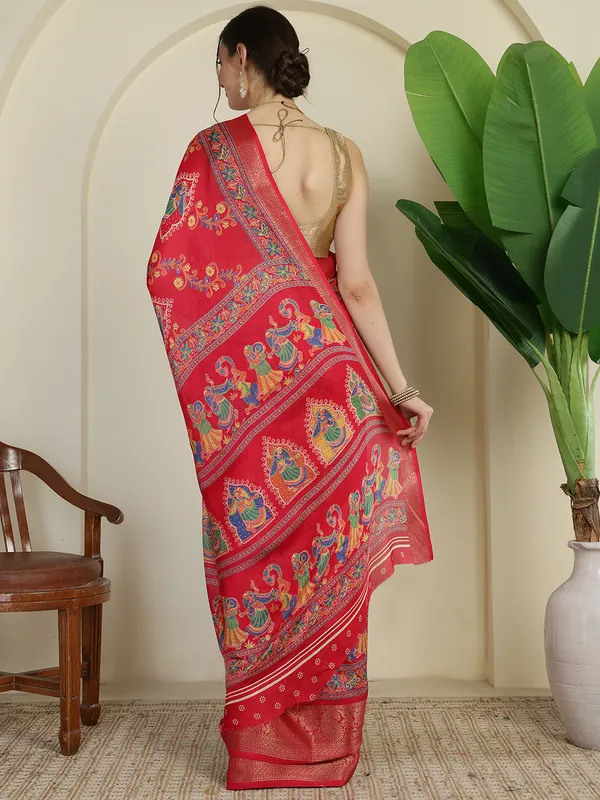 Crimson_Red_Banarasi_Art_Silk_Saree_with_Traditional_Folk_Dance_Print_&_Rich_Zari_Border