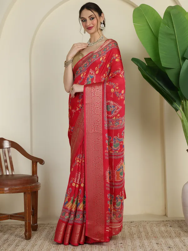 Crimson_Red_Banarasi_Art_Silk_Saree_with_Traditional_Folk_Dance_Print_&_Rich_Zari_Border