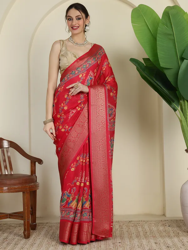 Crimson_Red_Banarasi_Art_Silk_Saree_with_Traditional_Folk_Dance_Print_&_Rich_Zari_Border