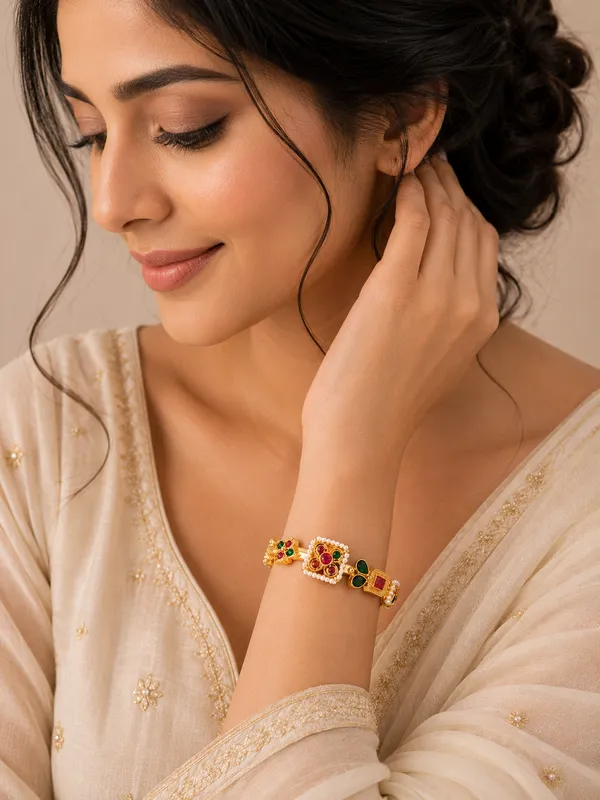 Indian_Shringar_Red_Green_Stone_Golden_Kada_for_Women_|_Monalisa_&_Paachi_Stone_Adjustable_Brass_Bracelet