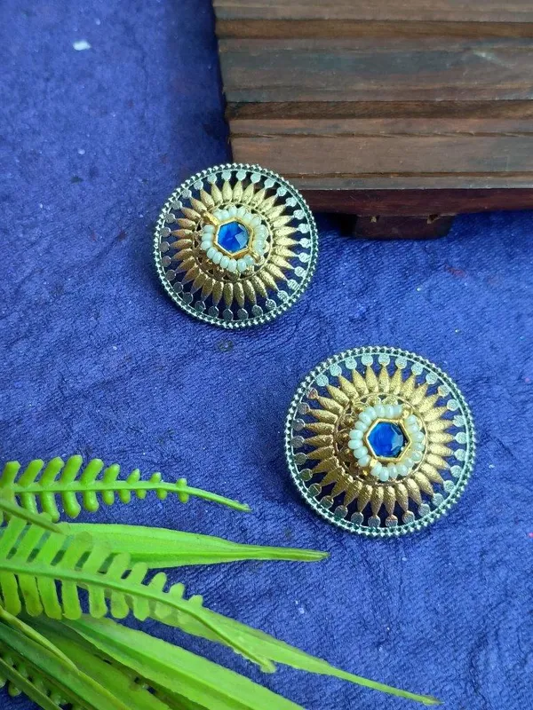 Dual_Tone_Blue_Paachi_Stud_Earrings_|_Indian_Shringar