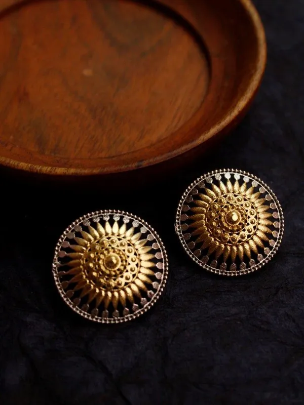 Dual_Tone_Designer_Stud_Earrings_|_Antique_Gold_&_Silver_Minimal_Ethnic_Studs_for_Daily_&_Festive_Wear