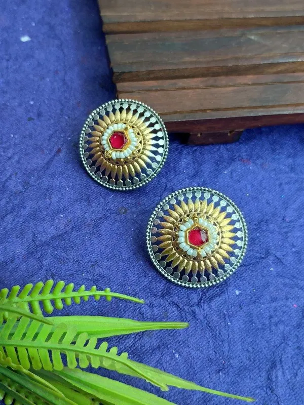 Dual_Tone_Ruby_Red_Paachi_Stud_Earrings_|_Indian_Shringar
