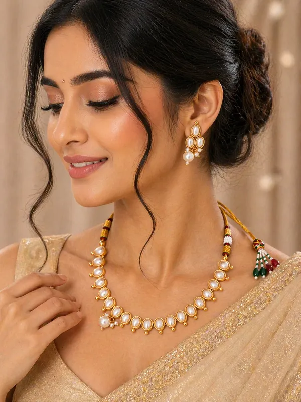 Indian_Shringar_Pearl_Kundan_Necklace_Set_|_Monalisa_Stone_Gold_Finish_Choker_with_Earrings_|_Adjustable_Ethnic_Jewelry