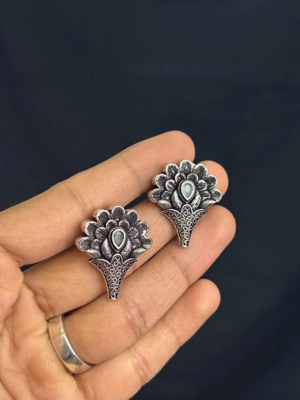 Elegant_Silver_Replica_Floral_Earrings_with_Ruby_Sea_Green__Monalisa_Stone_|_Brass_Stud_Earrings