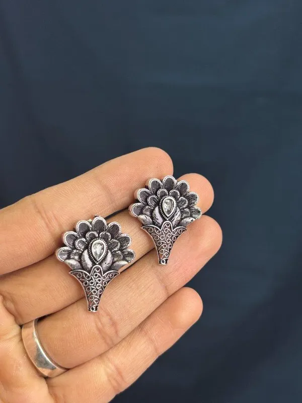 Elegant_Silver_Replica_Floral_Earrings_with_Ruby_White_Monalisa_Stone_|_Brass_Stud_Earrings