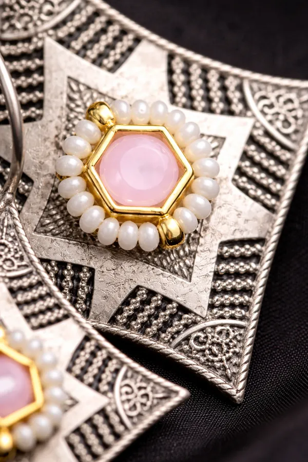 Baby_Pink_Mona_Lisa_Stone_Silver_Replica_Brass_Statement_Earrings_for_Women