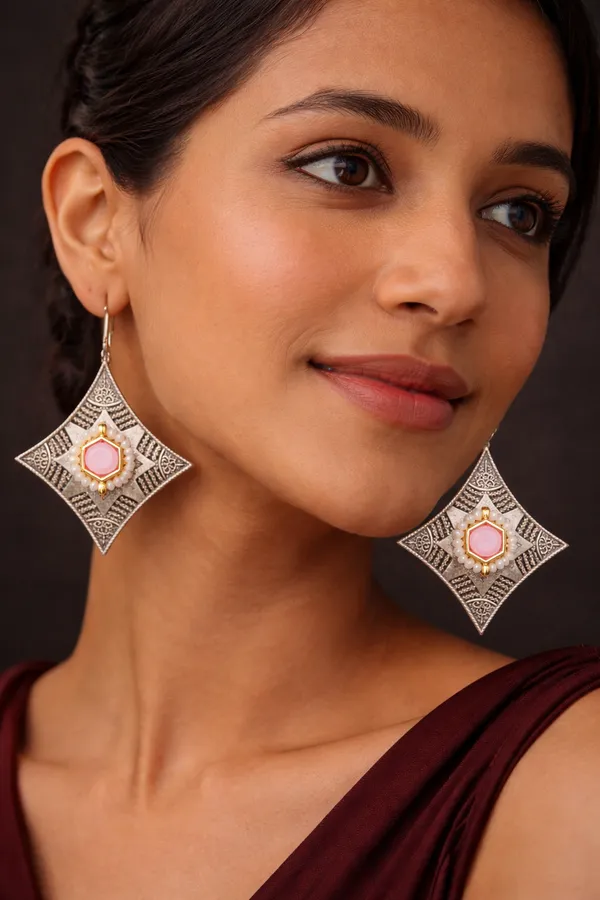 Baby_Pink_Mona_Lisa_Stone_Silver_Replica_Brass_Statement_Earrings_for_Women