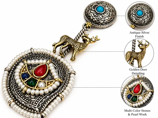 Indian_Shringar_Dual_Tone_Deer_Motif_Earrings_(Multicolor)_|_Ethnic_Statement_Earrings_|_Festive_Jewelry