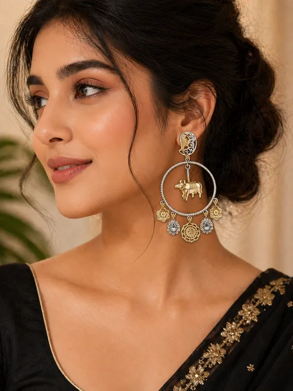 Indian_Shringar_Dual_Tone_Elephant_Hoop_Earrings_|_White_Stone_Boho_Earrings_|_Ethnic_Fusion_Jewelry
