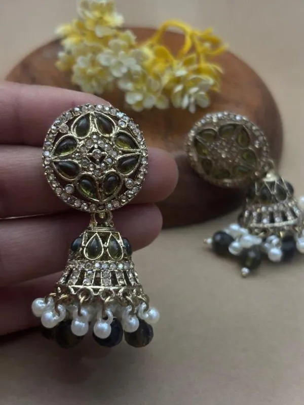 Godavari_Kundan_Earrings_???_Olive_Green