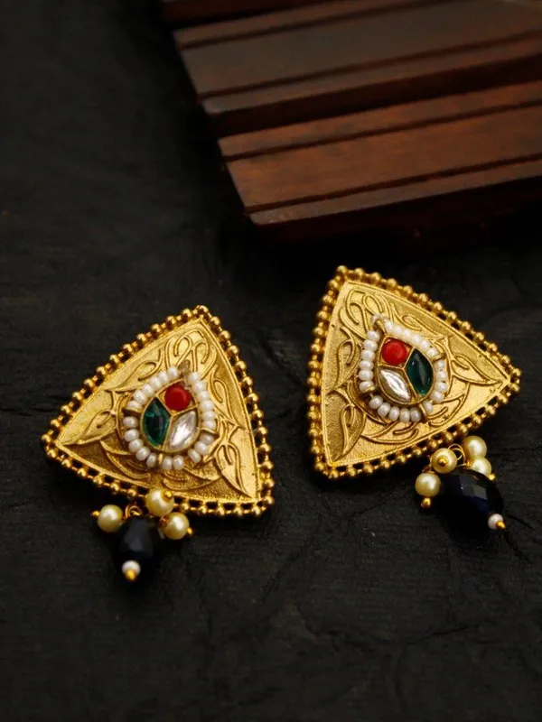 Golden_Paachi_Stone_Triangle_Earrings_|_Traditional_Antique_Designer_Stud_Earrings_for_Festive_Wear