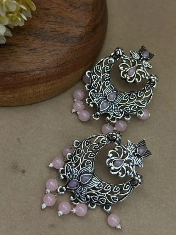 Gulnaar_Blush_Baby_Pink_Oxidised_Chandbali_Earrings