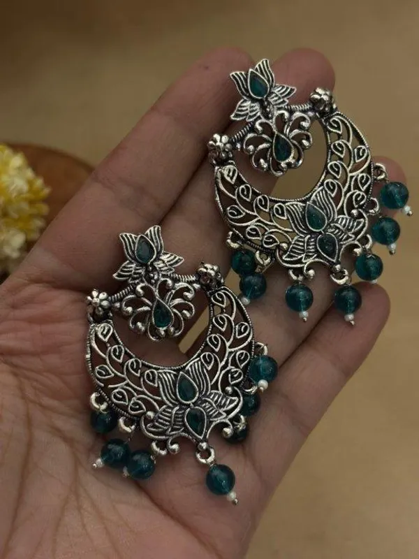 Gulnaar_Blush_Teal_Green_Oxidised_Chandbali_Earrings