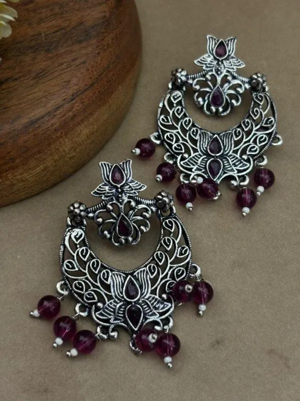 Gulnaar_Blush_Wine_Oxidised_Chandbali_Earrings