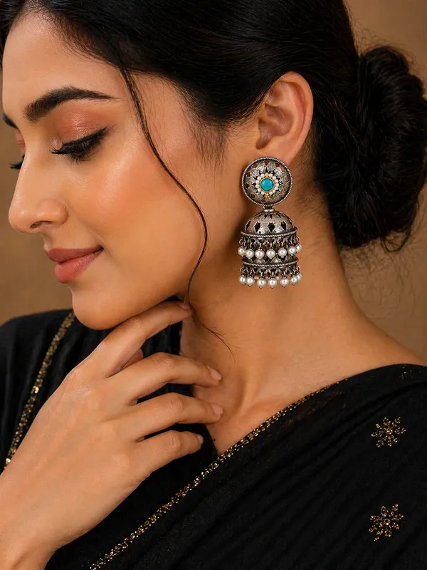 Indian_Shringar_Oxidised_Silver_Jhumka_Earrings_|_Turquoise_Stone_Pearl_Drop_Jhumki_|_Ethnic_German_Silver_Jewelry