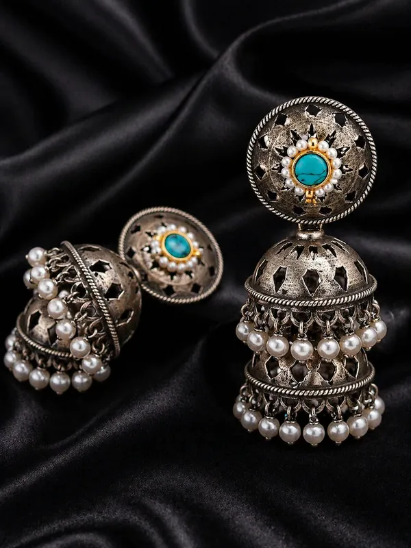 Indian_Shringar_Oxidised_Silver_Jhumka_Earrings_|_Turquoise_Stone_Pearl_Drop_Jhumki_|_Ethnic_German_Silver_Jewelry