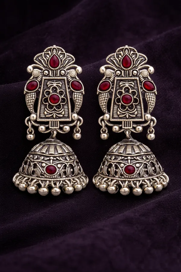 Indian_Shringar_Oxidised_Silver_Jhumka_Earrings_|_Pink_Stone_Vintage_Boho_Jhumki_|_Ethnic_German_Silver_Jewelry