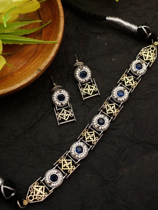 Indian_Shringar_Dual_Tone_Brass_Necklace_Set_|_Monalisa_Stone_Ethnic_Chain_with_Earrings_|_Adjustable_Thread_Jewelry