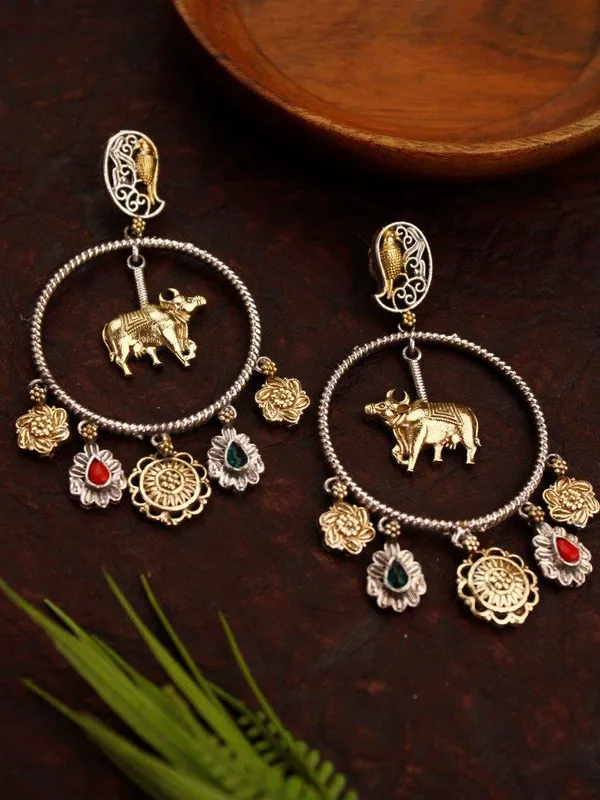 Indian_Shringar_Dual_Tone_Elephant_Earrings_|_Tribal_Boho_Statement_Earrings_|_Ethnic_Fusion_Jewelry