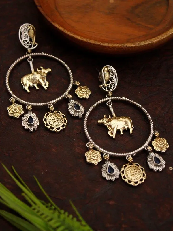 Indian_Shringar_Dual_Tone_Elephant_Hoop_Earrings_|_Blue_Stone_Boho_Earrings_|_Ethnic_Statement_Jewelry