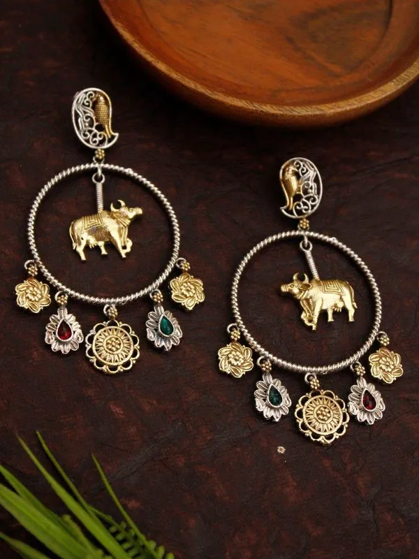 Indian_Shringar_Dual_Tone_Elephant_Hoop_Earrings_|_Boho_Tribal_Statement_Earrings_|_Ethnic_Fusion_Jewelry
