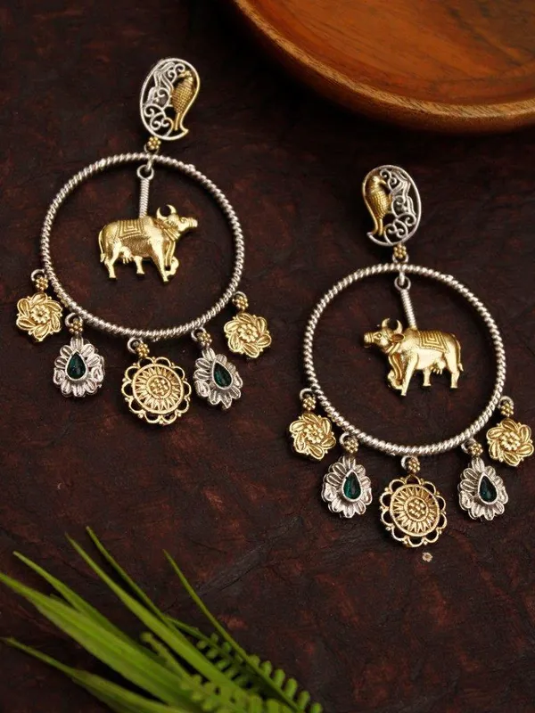 Indian_Shringar_Dual_Tone_Elephant_Hoop_Earrings_|_Green_Stone_Ethnic_Earrings_|_Traditional_Boho_Jewelry