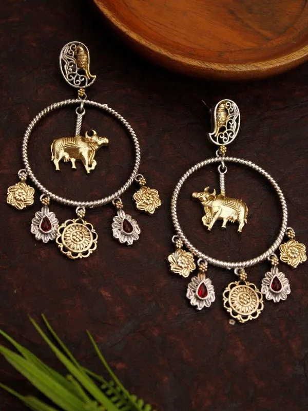Indian_Shringar_Dual_Tone_Elephant_Hoop_Earrings_|_Ruby_Red_Stone_Boho_Earrings_|_Festive_Ethnic_Jewelry