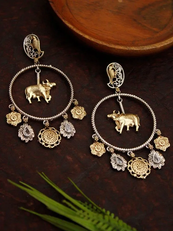 Indian_Shringar_Dual_Tone_Elephant_Hoop_Earrings_|_White_Stone_Boho_Earrings_|_Ethnic_Fusion_Jewelry