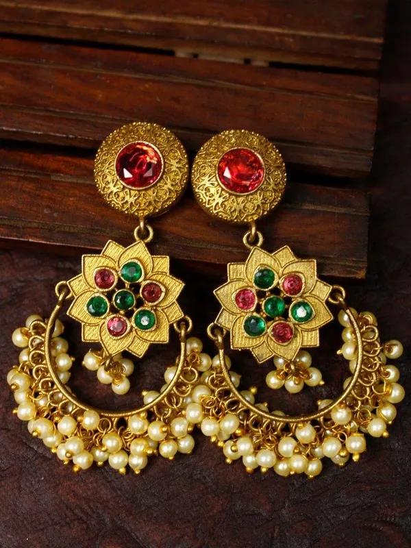 Indian_Shringar_Golden_Floral_Chandbali_Earrings_|_Pearl_Drop_Ethnic_Earrings_for_Women