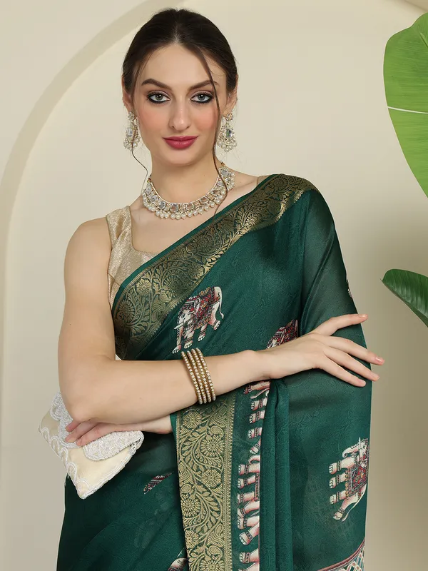Indian_Shringar_Green_Soft_Silk_Elephant_Print_Saree_with_Rich_Zari_Border