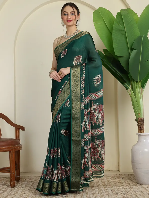 Indian_Shringar_Green_Soft_Silk_Elephant_Print_Saree_with_Rich_Zari_Border