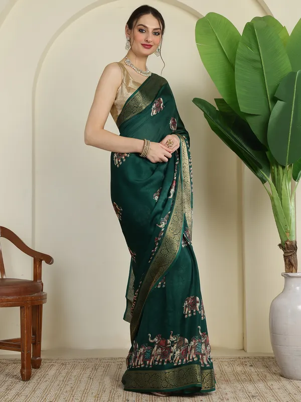 Indian_Shringar_Green_Soft_Silk_Elephant_Print_Saree_with_Rich_Zari_Border