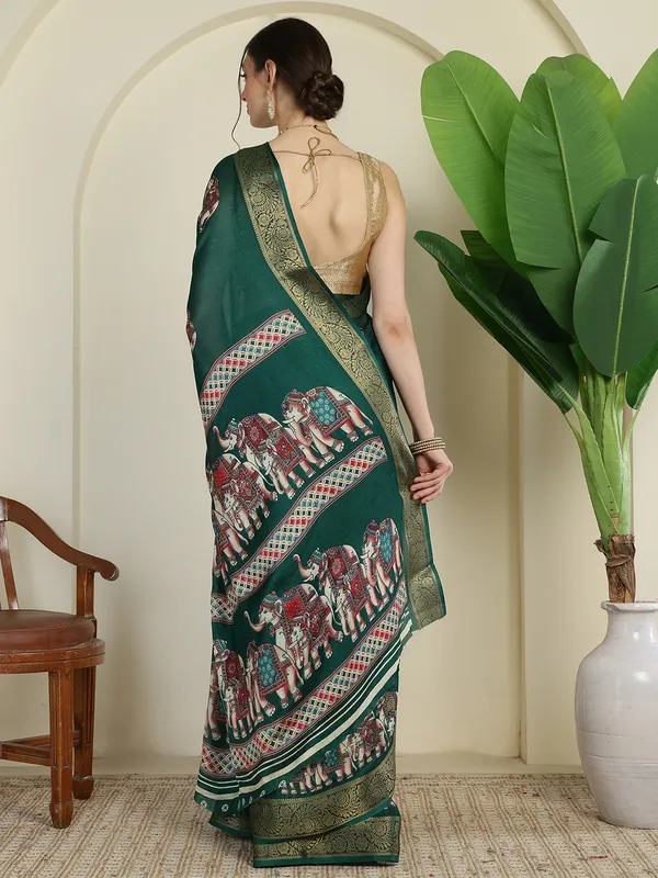 Indian_Shringar_Green_Soft_Silk_Elephant_Print_Saree_with_Rich_Zari_Border