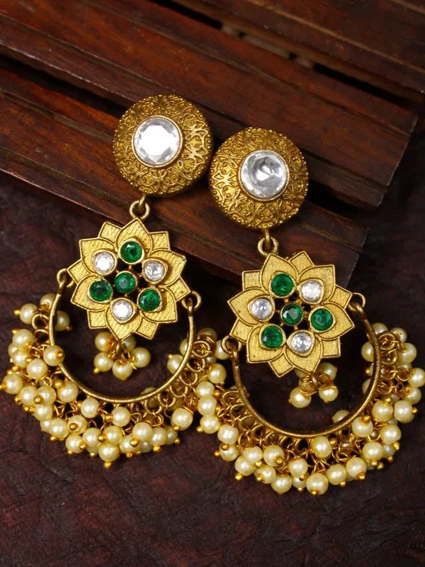 Indian_Shringar_Green_White_Stone_Golden_Chandbali_Earrings_|_Pearl_Drop_Ethnic_Designer_Earrings_for_Women
