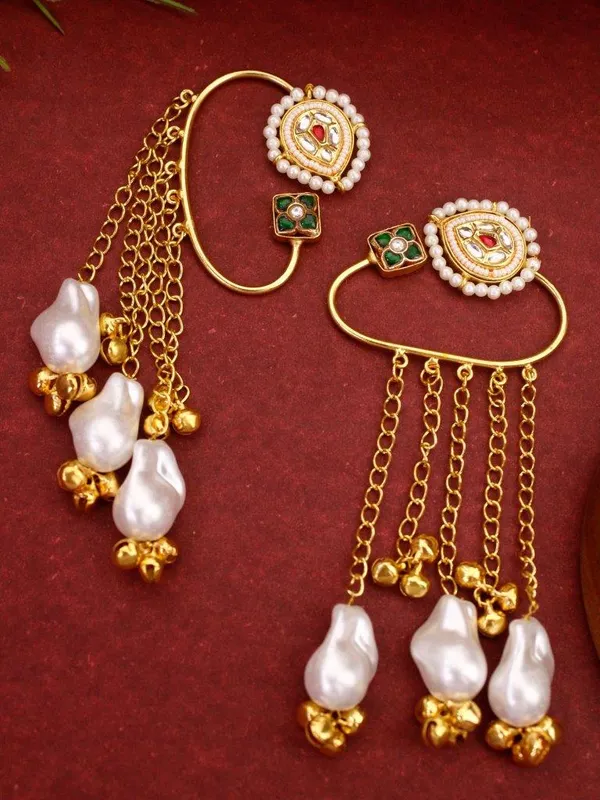 Indian_Shringar_Kashmiri_Ear_Cuff_Earrings_|_Green_Monalisa_Stone_Pearl_Chain_Ear_Wrap_|_Gold_Finish_Ethnic_Statement_Jewelry