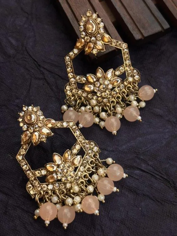 Indian_Shringar_Kundan_Chandbali_Earrings_|_Peach_Bead_Jhalar_Designer_Hexagon_Earrings_|_Pastel_Bridal_Statement_Jewelry