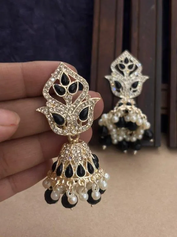 Indian_Shringar_Kundan_Jhumki_Earrings_(Black)_|_Pearl_Drop_Ethnic_Earrings_|_Statement_Party_Jewelry