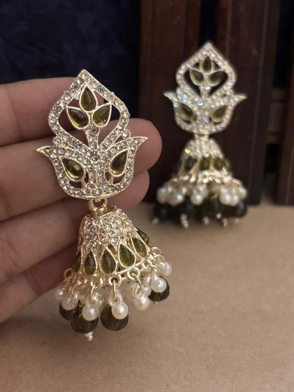 Indian_Shringar_Kundan_Jhumki_Earrings_(Olive_Green)_|_Pearl_Drop_Ethnic_Earrings_|_Festive_&_Wedding_Wear
