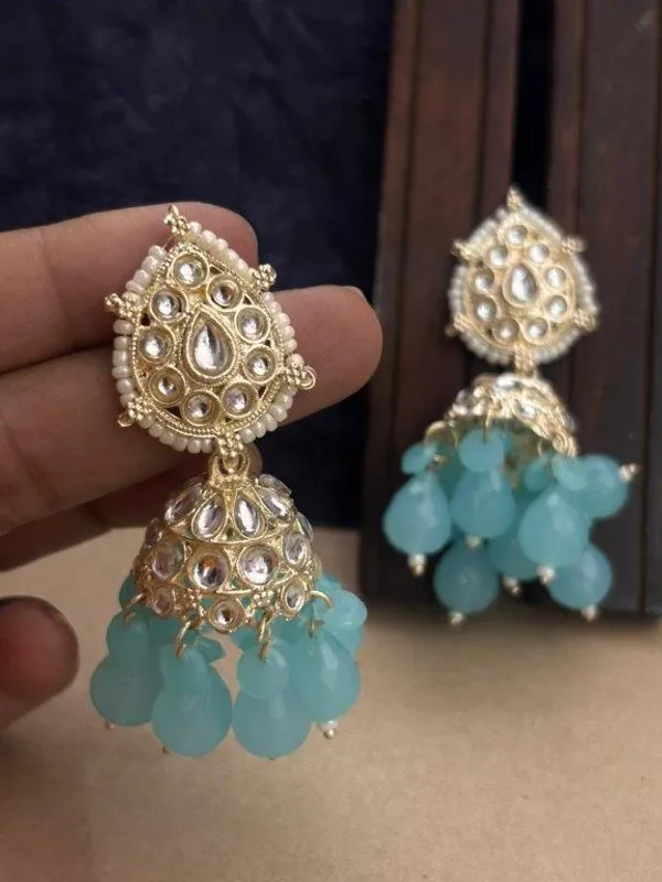 Indian_Shringar_Kundan_Jhumki_Earrings_|_Sky_Blue_Bead_Jhalar_Earrings_|_Pastel_Ethnic_Jewelry