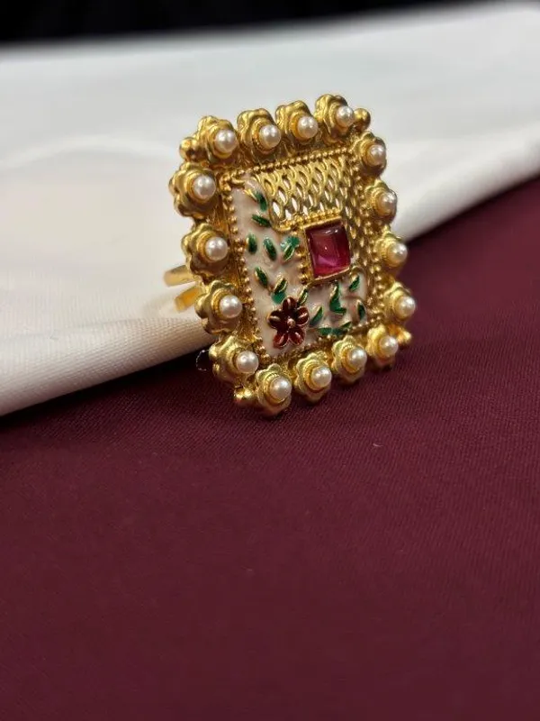Indian_Shringar_Kundan_Meenakari_Adjustable_Ring_|_Designer_Square_Floral_Ring_with_Pearl_Border_|_Ethnic_Statement_Jewelry